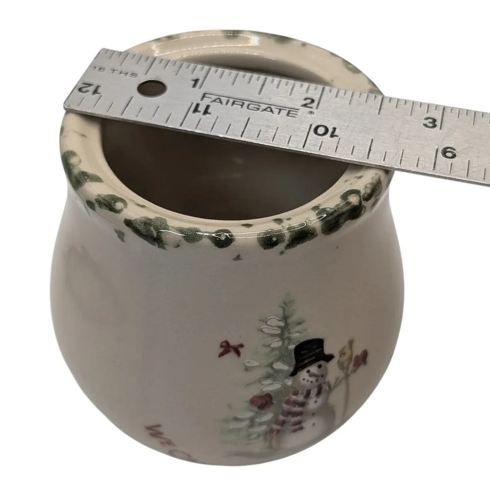 Vintage Sugar Bowl‎ with Lid We Can Build a Snowman Green Sponge Painting SEE